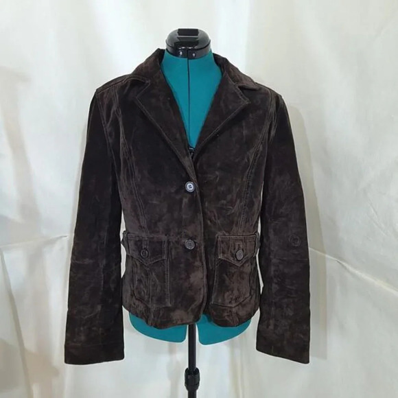 Cruze Brown Suede Leather Jacket with Removable Hoody - Size Large - Picture 5 of 13
